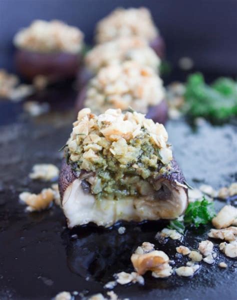 Kale Pesto Stuffed Mushrooms Recipe • Two Purple Figs