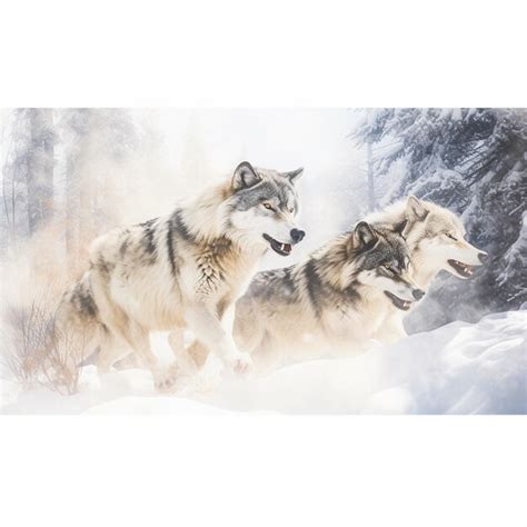 Una Pintura De Dos Lobos Corriendo En La Nieve Foto Premium