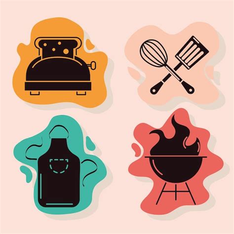 Iconos De Utensilios De Cocina Vector Premium