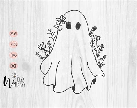 Ghost With Flower Svg Floral Ghost Svg Cute Flower Ghost Svg Png