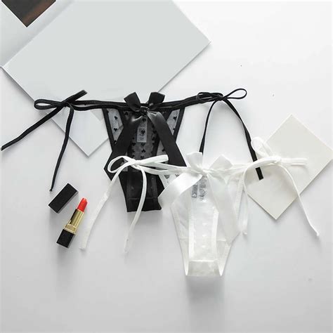 Sexy G String T Back Thong Women Panties Lace Sheer Underwear Side Tie Lingerie Low Waist