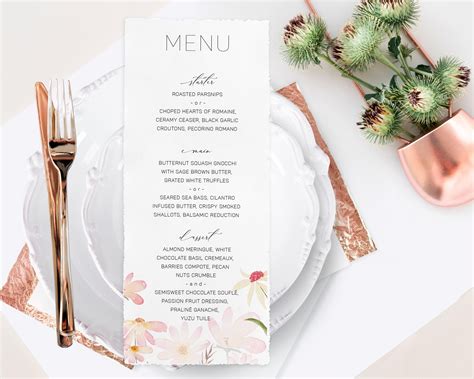 Flower Menu Card Template 100 Editableboho Wedding Menu Etsy