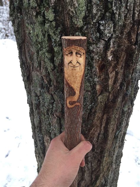 Wood Walking Stick Carving Hand Carved Wood Spirit Stick By Etsy