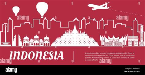 Indonesia Famous Landmark Silhouette With Red And White Color Design