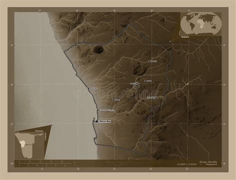 Erongo Namibia Sepia Labelled Points Of Cities Stock Illustration