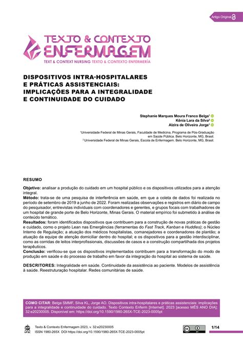 Pdf Dispositivos Intra Hospitalares E PrÁticas Assistenciais