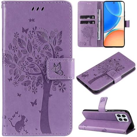 Coque Honor X Arbre Chat En Cuir Synth Tique Rabat Magn Tique