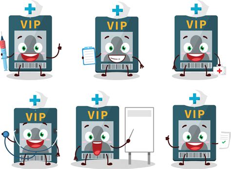 médico profesión emoticon con VIP tarjeta dibujos animados personaje