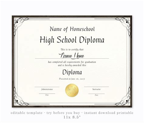 Homeschool Diploma Template Printable Fillable Form