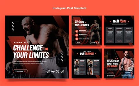 Premium Vector | Flat design fitness instagram post template