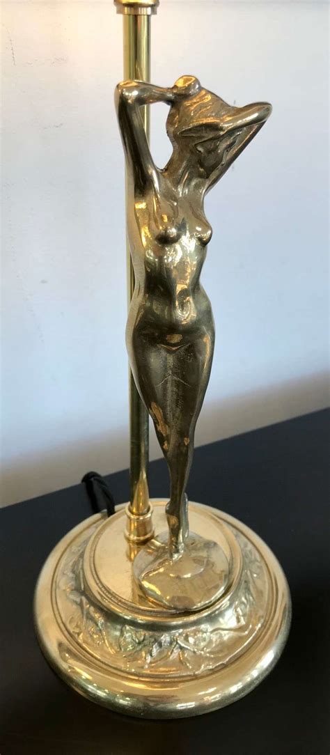 A Pair Of Vintage Solid Brass German Nude Lamps With Opalescent Moulded