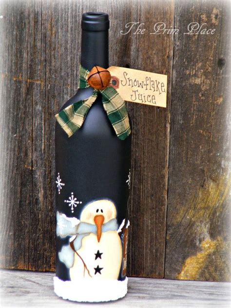 Primitive Snowman Wine Bottle Snowman Decor Christmas Etsy