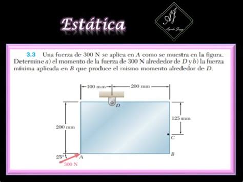 Ejercicio 3 3 Estática Beer Johnston Una fuerza de 300 N se aplica en