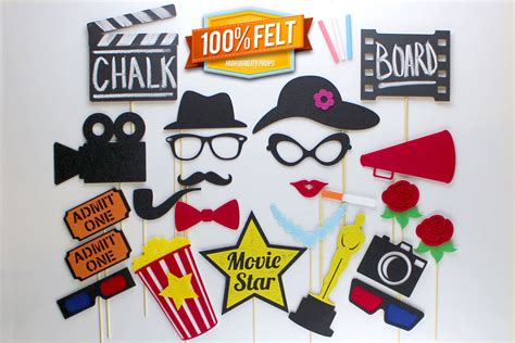 Hollywood Photo Booth Props 24 Piece Photobooth Prop Set