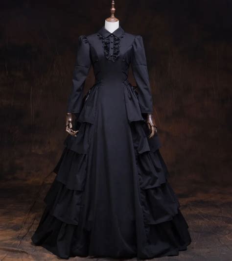 Classic Black Gothic Lolita Dress Victorian Multilayer Long Dress