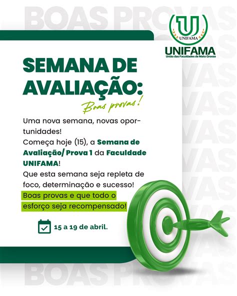 Faculdade UNIFAMA deseja uma excelente semana de provas aos seus acadêmicos