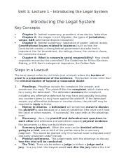 Unit Lecture Introducing The Legal System Docx Unit Lecture