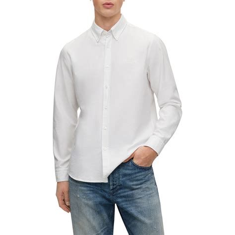 Chemise En Coton Blanche Unie Coupe Regular Fit Col Am Ricain