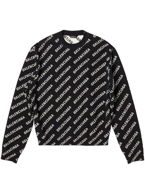 Balenciaga Logo Intarsia Crew Neck Jumper Farfetch