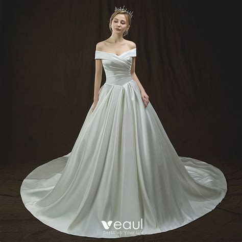 Simple Ivoire Robe De Mariée 2018 Princesse De l épaule Manches Courtes