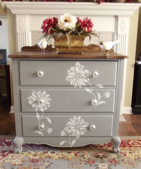 Flower Stencil With Homemade Chalk Paint Redo Furniture Painted