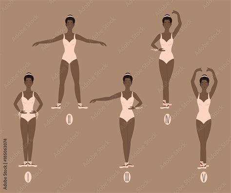 Young Dancer Shows The Five Basic Ballet And Dance Positions With Correct Placement Of Arms