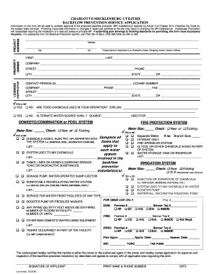 Fillable Online Charmeck Backflow Prevention Service Application