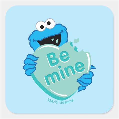 Cookie Monster Be Mine Valentines Heart Candy Square Sticker