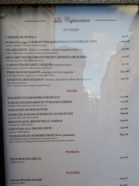 Menu At La Capannina Restaurant Paris