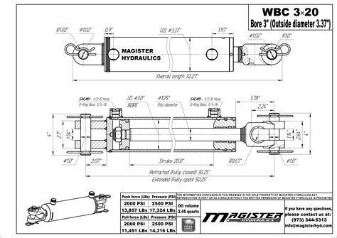 3 Bore X 20 Stroke Hydraulic Cylinder Ag Clevis Double Acting Cylinder Magister Hydraulics