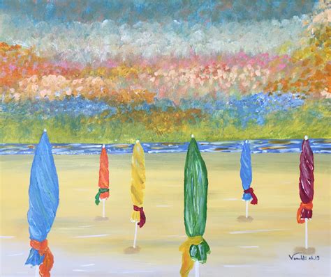 Peinture De La Plage De Deauville Et Ces Parasols Venuldii