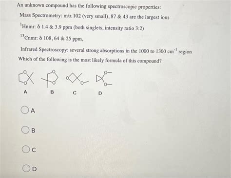 Solved An Unknown Compound Has The Following Spectroscopic Chegg