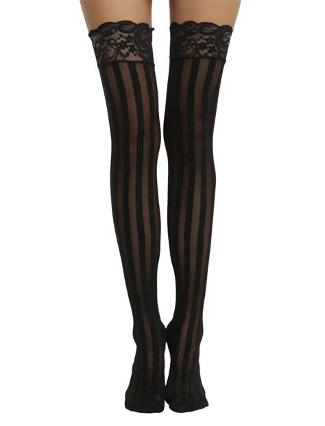 Blackheart Black Stripe Lace Thigh Highs Hot Topic