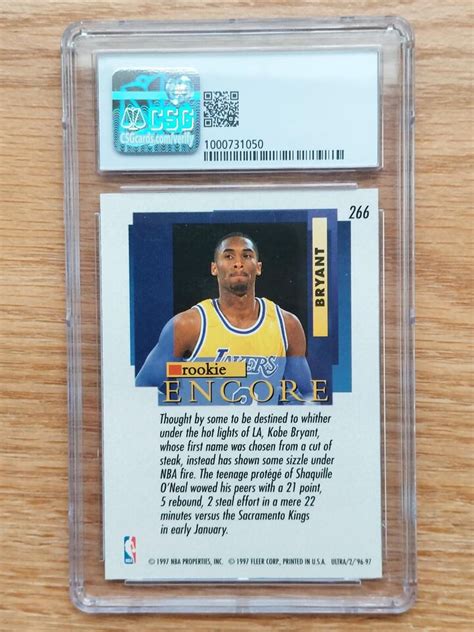 Kobe Bryant Rookie Card Csg Graded Fleer Ultra Rookie Encore