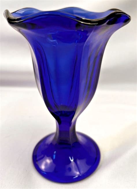 Set Of 6 Cobalt Blue Libbey Tulip Glasses 6 Ice Cream Sundae