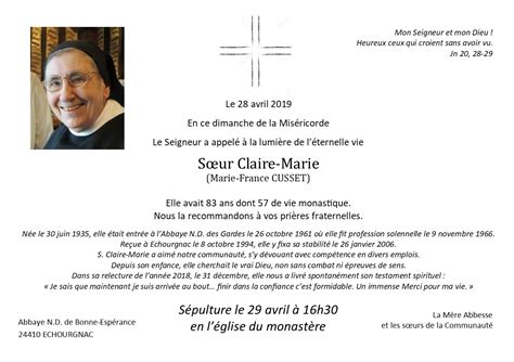 D C S De Notre S Ur Claire Marie