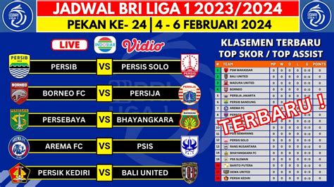 Jadwal Liga 1 2023 Pekan Ke 24 Persib Vs Persis Solo Borneo FC Vs