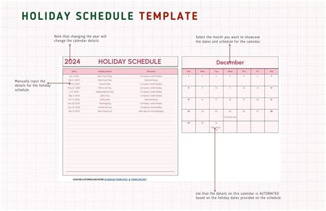 Holiday Schedule Template in Excel, Google Sheets - Download | Template.net