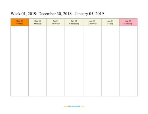 Free Weekly Calendar Template Printable - Printable Templates Free