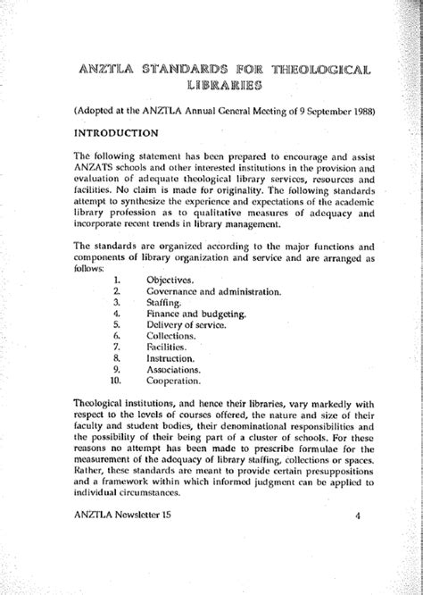 Pdf Anztla Standards For Theological Libraries