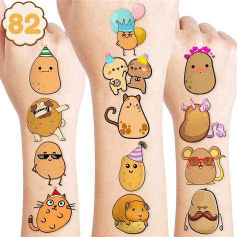 Amazon Potato Temporary Tattoos 8 Sheets 82PCS Sweet Potato Party