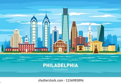 Philadelphia Pennsylvania City Skyline Color Vector Stock Vector