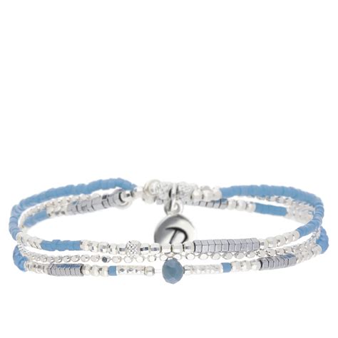 Bracelet Lastique Spring Double Tours Cha Ne Perles Bleues