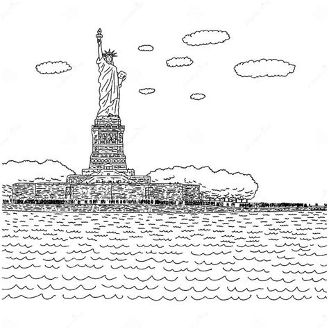 Statue Of Liberty On Island In Nyc Harbor Vector Illustration Sketch