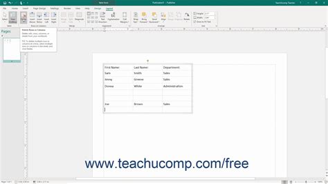 Publisher 2019 And 365 Tutorial Inserting And Deleting Columns And Rows Microsoft Training Youtube