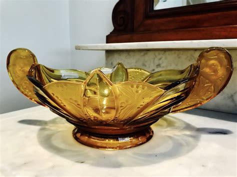 Art Deco Glass Fruit Bowl Amber Coloured Pressed Glass Catawiki