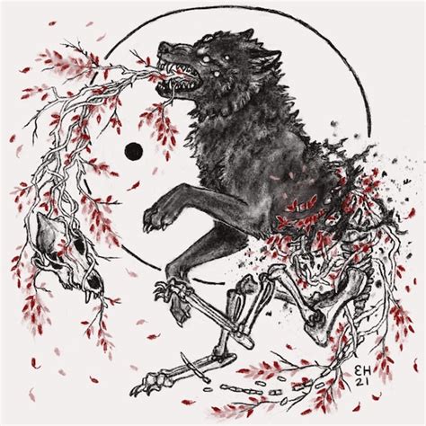 creepy wolf skull drawing - guardiansoftraffictattoo