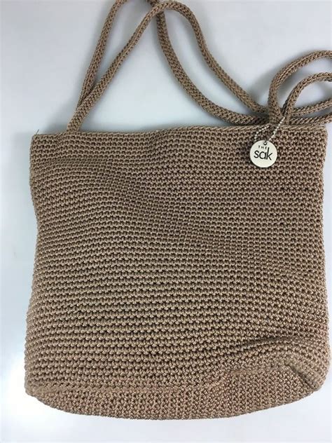 The Sak Tan Light Brown Crochet Shoulder Bag Handbag Purse Handmade