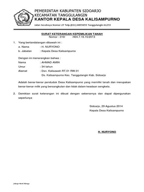 Surat Keterangan Kepemilikan Tanah Pdf