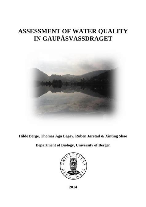 Pdf Assessment Of Water Quality In Gaup Svassdragetthe Abiotic